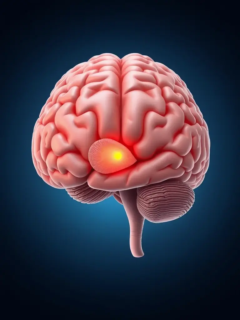 A detailed medical illustration depicting a brain tumor, highlighting its location and impact on surrounding brain tissue. The image should be suitable for patient education.